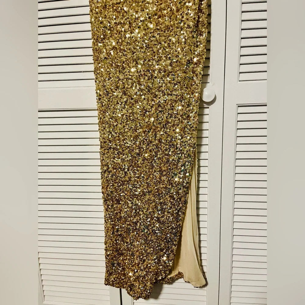 Gold Sequin Embellished Gown Dress - Picture 2 of 12